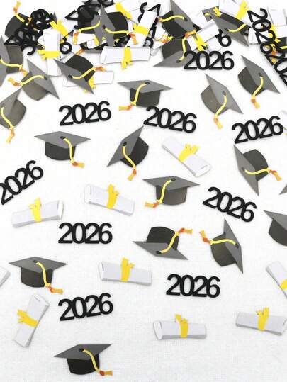 100pcs 2026 Graduation Party Doctorate Cap & Certificate Shape Colorful Confetti, Suitable For Graduation Party Table Decor, Graduation Decoration, Graduation Photo Props, Home & Outdoor Decor, Graduation Gift For Friends, Creative Graduation Gift, Suitable For 2026 University Graduation Party Supplies, Graduation Decoration, Home & Outdoor Decor, Graduation Gift For Friends, Creative Graduation Gift