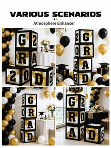 2026毕业季气球盒 - 黑金GRAD字母积木，毕业派对装饰，拍照道具和桌面摆件，毕业派对用品，派对背景装饰 - 多色 - 查看 8