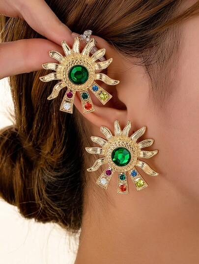 1对夸张撞色水钻耳环（女士款）