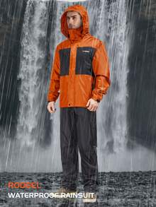 RODEEL Men's Fishing Rain Jacket, Windproof Breathable Quick-Dry, Multi-Pocket Design, Hook And Loop Cuffs, Adjustable Bib Pants, Ideal Choice For Outdoor Enthusiasts - Orange - View 6