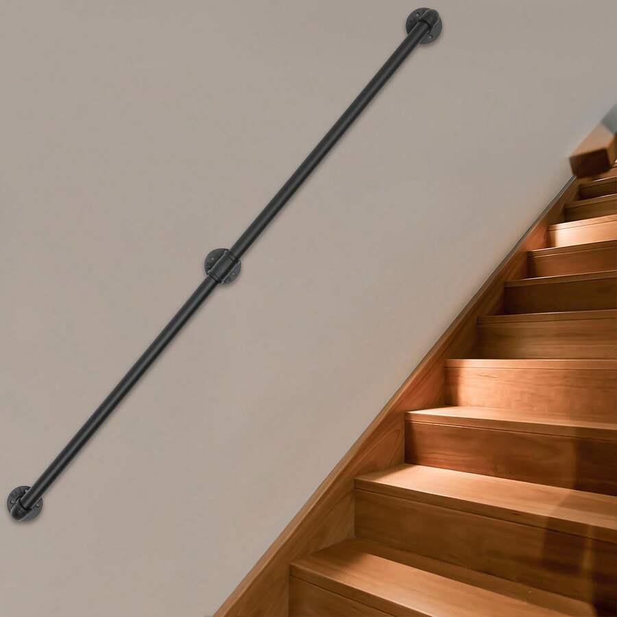 SENDERPICK 5ft Stair Railing Hand Rail Wall-Mounted For In/Outdoor Black Modern Handrail - Black - View 1