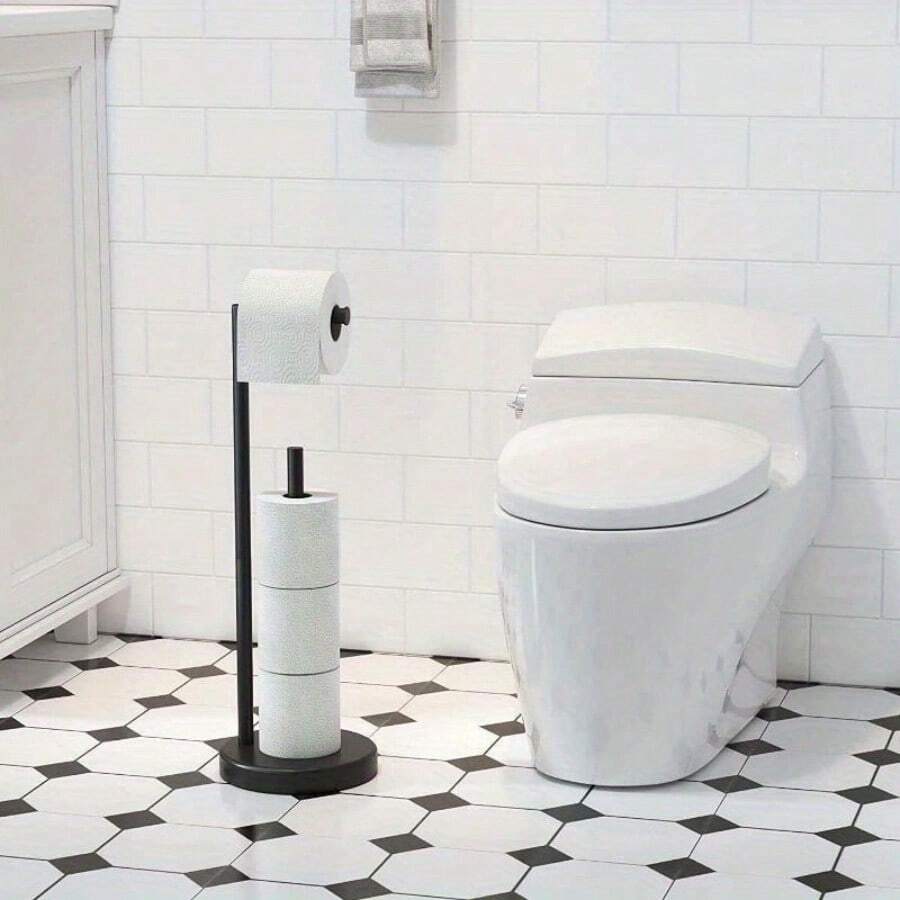 Black Floor Standing Toilet Paper Holder Stainless Steel Paper Roll ...