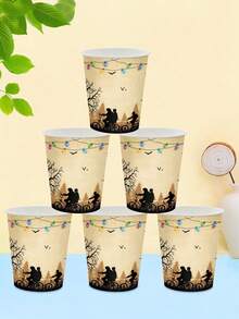 10pcs/30pcs/50pcs Retro Horror Letter Decorations, Disposable Retro Paper Cups For Haunted Houses, Party Decorations, Retro Haunted House Themed Paper Cups, Stranger's Birthday Party Decorations - Multicolor - View 2