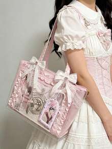 Bolsa de ombro estilo bailarina, com alça franzida e design sofisticado, confeccionada em nylon acetinado de alta qualidade. Ampla capacidade, ideal para o dia a dia, para exibir figuras, fazer compras, ir a convenções de anime, festas e muito mais. - Multicolorido - Ver 9