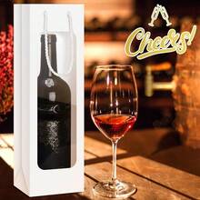 1pc/12Pcs Valentines Day Single Wine Bottle Gift Bag Bulk Wedding Champagne Boxes With Clear Window Handles Reusable Holiday New Year Party Favor(White) - View 6
