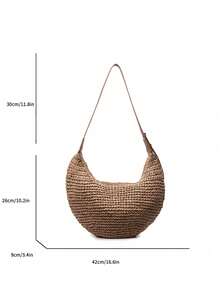 Dedoo Fashionable, Casual, And Lazy-Style Large U-Shaped Straw Crescent Bag, With A Gentle And Relaxed Feel, Super Large Capacity. The Shoulder Strap Is Spliced With Brown Leather, Can Be Carried On One Shoulder Or Cross-Body, Suitable For Summer Countryside/Outings/Seaside Vacations/Commuting - Khaki - View 3