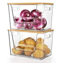 SANNAX 2 Pack Clear Pantry Organizers And Storage, Trash Bag Holder Under Sink Organizer For 4-13 Gal Bags, Trash Bag Dispenser With Bamboo Top For Onion, Potato, Garlic - Transparent - View 2