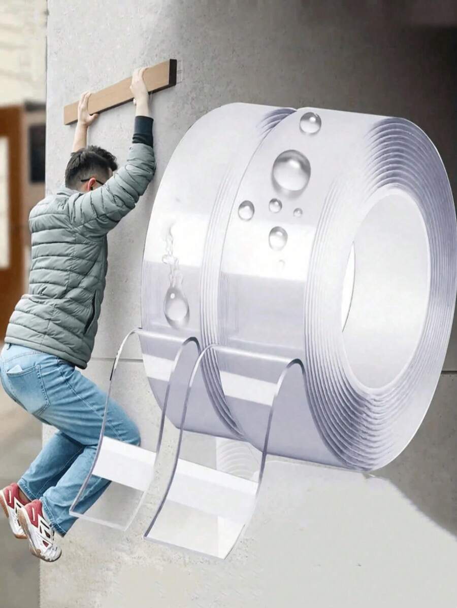 1 Roll (Length 1/3/5/10m) Transparent Double-Sided Tape, Transparent Non-Fading Nano Bubble Glue, Strong Suction Double-Sided Tape - Transparent - View 1