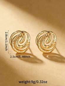 1 Pair Vintage Gold Spiral Earrings, Hollow Textured Metal Earrings, European And American Elegant Niche Luxury Versatile Accessory For Party And Work - Gold - View 2