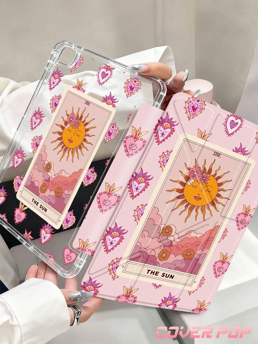 这款太阳塔罗牌图案平板电脑保护套兼容 iPad Air 11 英寸 M3 2025 / M2 2024、Air 第五代 2022、(A16) 11 英寸第十一代 2025，也兼容三星 Galaxy Tab 和 Kindle Paperwhite 第十二代 2024。透明背壳，时尚图案保护套，具备自动睡眠/唤醒功能和气囊保护，适合作为礼物或办公用品。