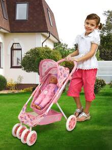 Cochecito de muñeca plegable de la marca Anivia de 18 pulgadas, reversible de frente y atrás, convertible entre cochecito y coche de paseo, con ruedas silenciosas y asa cómoda, adecuado como regalo de vacaciones o cumpleaños para niños - Rosa - Ver 8