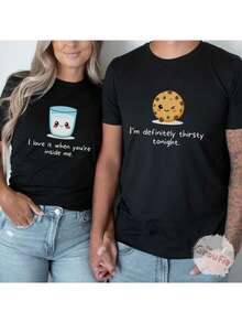 1pcs Funny T-Shirt Funny Couple Shirt, Valentine Couple T-Shirt, Matching Shirts For Couples, Funny Couple Matching Tee, Valentine's Day Couple Matching Gift Oversized T-Shirt Comfort Colots T-Shirts Graphic Casual Lover Gift Short Sleeve Tops - Men black T-shirt - View 1