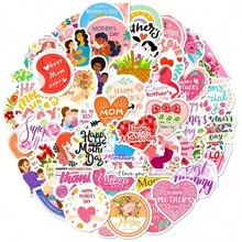 50pcs I LOVE YOU MOM Stickers, Happy Mother's Day Floral Bouquet Baking Cake Labels - 1PC - View 5