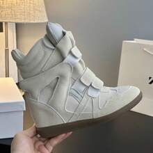 New Women's Sneakers 2026 With Hidden Heel Reinforcement – High-Quality Black Suede Wedge Heels, Retro Street Style Design With Leather Toe Cap, Comfortable Lightweight Sole, Color-Coordinated, Flat And Casual, Ideal For Everyday Wear, Street Style And Elegant Outfits - trắng - Xem 2