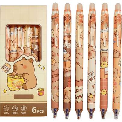 3/6 Capybara Mechanical Erasable Gel Pens, Cute Animal Cartoon Capibara Back To School Supplies, 0.5mm Blue Ink Kapibara Pen Office, Party Birthday Gifts In The Beginning Of School Season, Classroom Prizes,Gifts For Students, Teacher Gifts For Teachers