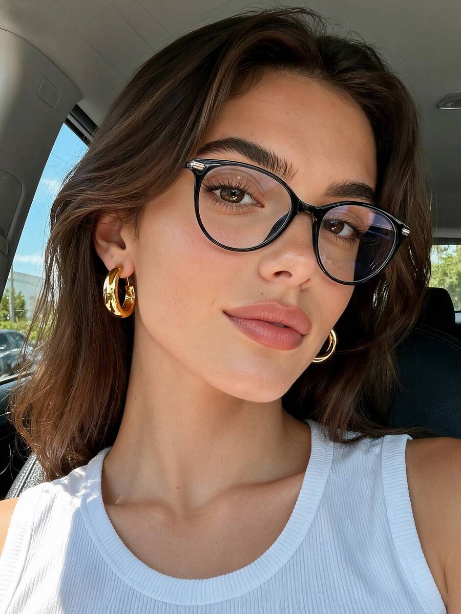 1pc Fashion Cat Eye Glasses, Minimalist Design For Daily Wear, Unisex - Black - View 1