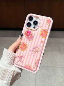 条纹葡萄柚海龟图案防摔纹理粉色手机壳，适用于 17/16 Pro Max、14/13、16/12、11 Pro Max、XS Max、X、XR、8、7、14 Plus，可作为生日礼物、送给女朋友、男朋友或自用。 - 粉色 - 查看 4