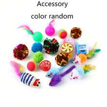 12pcs Random Mixed Cat Toys, Including Plastic And Fabric Materials, Various Styles And Colors, Suitable For Small Cats To Play - Multicolor - View 3