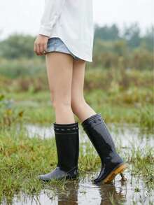 Women's Tall Waterproof Rain Boots, Non-Slip And Durable For Rainy Days, Outdoor Camping, Fishing, Commuting, Versatile Adult Water Shoes With Soft Soles For Year-Round Wear - Black - View 2