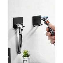 2pcs No Drill Plastic Razor Hook Wall Mounted Multi-Functional Plug Key Storage Adhesive Hook - Multicolor - View 2