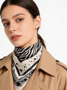 1pc 65*65cm Square Scarf, Women's Satin Silk Imitation Zebra & Leopard Print, Versatile Neckerchief Headband Shawl - Multicolor - View 4