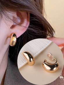 1 Par De Pendientes De Clip De Moda Y Sofisticados Para Mujeres, Con Gota De Agua Metálica, Estilo Simple, Gel De Sílice, Sin Perforaciones, Estilo Europeo Y Americano De Moda, Regalo De Cumpleaños Perfecto - Nuevo clip amarillo dorado - Ver 11