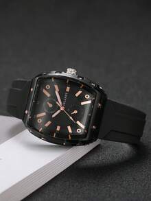 2pcs/Set Women's Silicone Watch With Barrel Shape Dial, Numeric Scale Dial, & Elegant Quartz Wristwatch + Heart-Shaped Bracelet (Watch Box Not Included) - Black - View 8