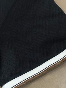 1pc Black Textured Fabric Polo Shirt With Collar - Black - View 4