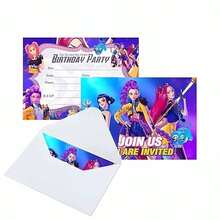 1pc K-Pop Girl Group Witch Themed Birthday Invitation Card, Cartoon Character Girl Group Birthday Greeting Card - Multicolor - View 1
