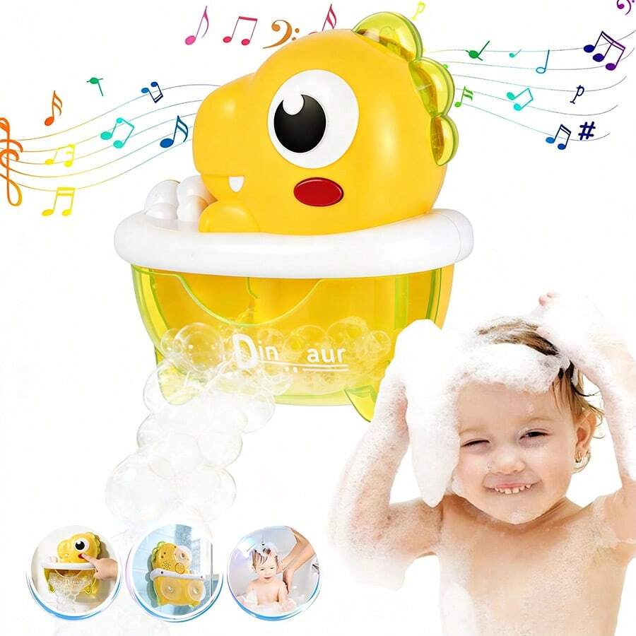 Juguetes de baño para bebés, máquina de burbujas con forma de pato y dinosaurio con luz y música, adecuado para el baño de bebés e infantes, juguetes interactivos para el agua