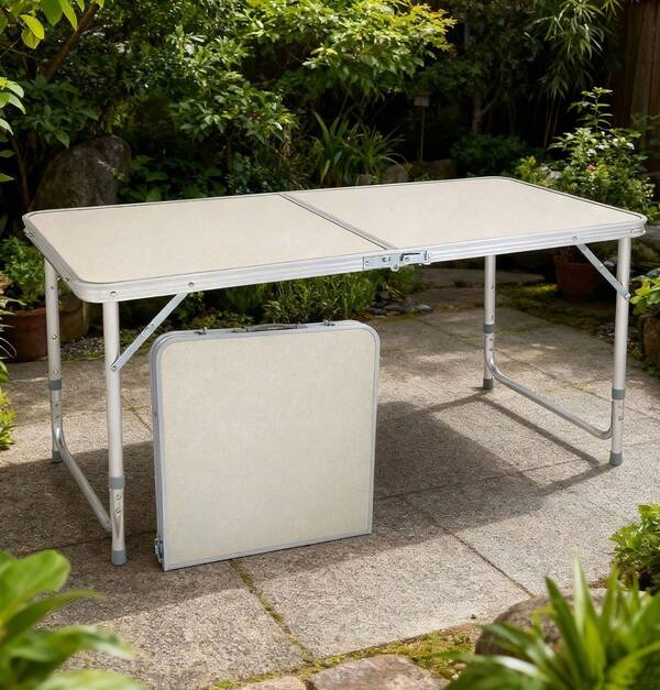 1pc Outdoor Folding Table, Portable Camping Table, Lightweight Aluminum Alloy Picnic Table, Multi-Purpose Table For Patio Barbecues And Stalls, Backyard Garden Barbecue Table, Portable Outdoor Party Table, Lightweight Aluminum Alloy Table For Outdoor Camping, Heavy-Duty Stall Equipment Table, Suitable For Outdoor Camping, Outdoor Backyard Barbecues, And Picnic Stalls.