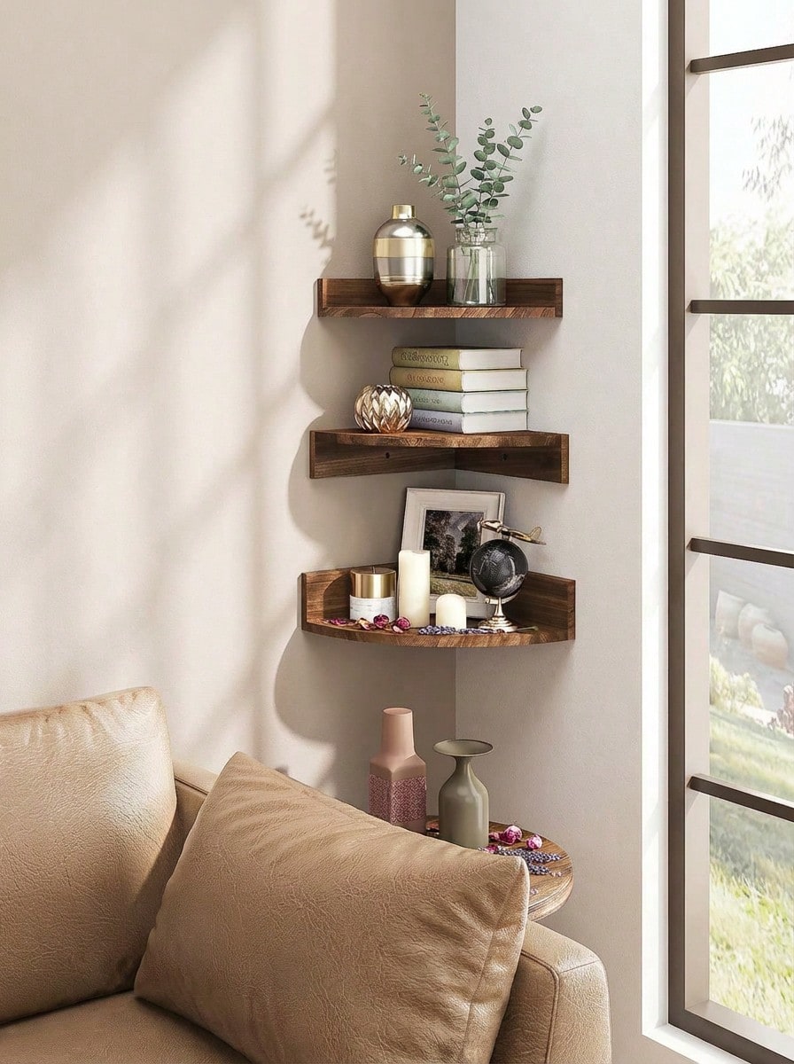 1 pièce/3 pièces Étagère d'angle murale en bois de style bohème, support d'affichage multifonction rustique, convient pour le salon et la chambre à coucher, étagère de rangement pour la maison pour les livres et les décorations