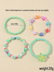 4pcs/Set Girls Cute Polymer Clay Butterfly, Flower, Fruit, Sun, Cloud Beaded Bracelet Set, Suitable For Girls Daily Wear And Gifting To Friends - Multicolor - View 3