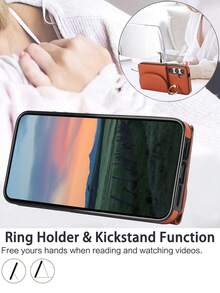 PU 人造皮革手機殼，適用於 Galaxy A17 A56 A36 A26 A16 A55 A35 A15 A54 A14 A73 A53 A13 A72 A52 A71 A51 4G 5G，附環形支架，RFID 防盜錢包手機殼，適用於 Galaxy S26 S25 Edge S24 S23 S22 S21 FE Plus Ultra，附支架卡槽保護殼 - 棕色 - 查看 6