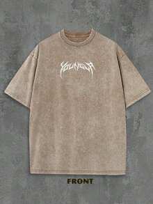 1PC Y2K Vintage Washed T-Shirt |   Men's YLA Graphic Tee |   Gym Graphic Tee |   Gifts For Men Or Boyfriend |   100% Cotton |   230Gsm Thickened Fabric |   Unisex - màu nâu - Xem 3