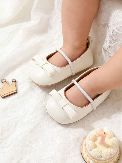 公主风玛丽珍婴儿鞋，带蝴蝶结，软底婴儿平底鞋，防滑新生儿婴儿床鞋，适合女婴（0-18个月）