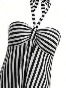 条纹无肩带露背吊带背心，百搭修身无袖短款上衣，夏季必备 - 條紋 - 查看 7