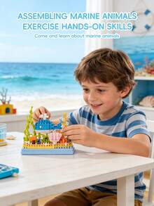 Ocean Treasure Building Block Set, Mini Desktop Aquarium Set, Creative Assembly Aquarium Building Blocks, Adult Mini Animal Friends Set, Party Gift, Ocean Animal Building Block Set, Micro Underwater Creature Building Blocks, Deep Sea Fish Building Block Toys, Including Whale, Turtle, Manta Ray - Multicolor - View 3