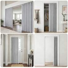 No-Drill Folding Door Curtain, Suitable For Bedroom, Balcony, Foyer And More Scenarios, Flexible To Create Private Space. Soft And Durable Material, Easy To Open And Close, Space-Saving And Practical. A Convenient Choice To Achieve Simple Partition And Optimize Home Layout. - Grey 1pc - View 8
