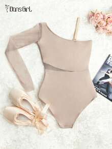 DonsGirl 1 bộ áo liền quần múa ba lê nữ - Thiết kế cổ áo bất đối xứng gợi cảm và phối lưới co giãn, trang phục múa thời trang cho luyện tập/biểu diễn và mặc hàng ngày, quà tặng lễ hội/tiệc tùng mùa xuân - Bụi tím - Xem 9