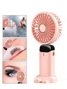 2026新款迷你手持USB风扇，带数字显示屏，静音运行，适用于办公桌、宿舍、户外，可充电。1个便携式手持电风扇，电池供电，带LED显示屏，三合一手持/颈挂/桌面风扇，90°可折叠桌面风扇带底座，5档风速，女士化妆风扇 - 彩色 - 查看 3
