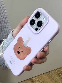1pc New Fashion Cute Party Bear Print Purple Phone Case, Soft Silicone Shockproof Protective Cover For IPhone 17Pro 16Plus 16ProMax 17 1615 14 13 12 11 Back Cover - Mauve Purple - View 2