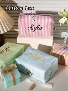 Personalized Bridesmaid Makeup Bag, Women's Large Capacity Mesh Makeup Bag, Bridesmaid Gift, Cosmetic Storage Pouch, Embroidered Letter Toiletry Bag, Embroidered Makeup Bag, Bridesmaid Makeup Bag, Bridesmaid Gift, Women's Gift, Personalized Gift, Wedding Party, Gift, Bridal Shower Engagement Gift, Casual Urban - Multicolor - View 7