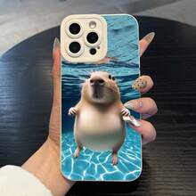 Funda de teléfono de alta gama Angel Eyes con un lindo diseño de capibara, impresión UV de dibujos animados, cubierta de teléfono con protección completa de 360 grados para iPhone 11 12 13 14 15 16 Pro Max XR X/ XS 7 8 Plus SE Mini, el mejor regalo de cumpleaños para niños y niñas. - Blanco - Ver 2
