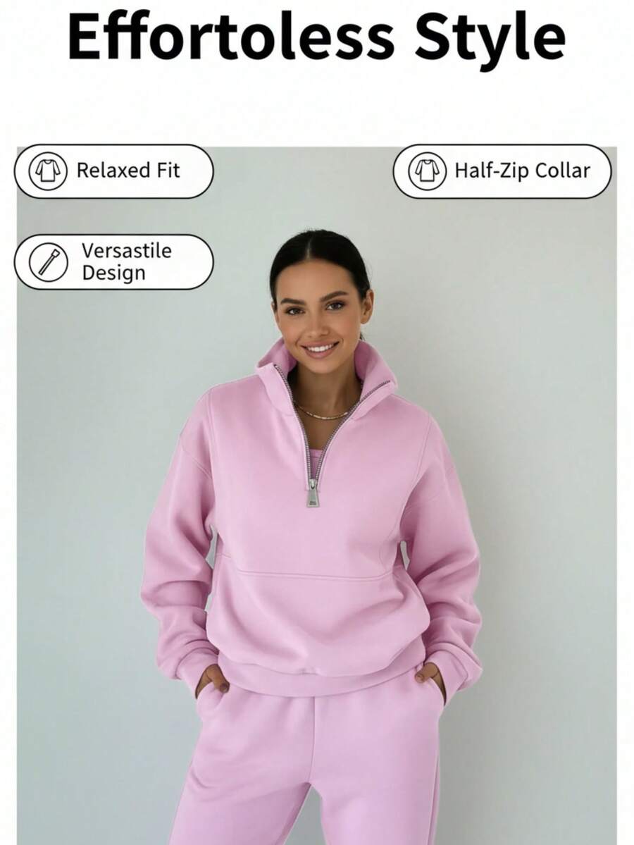 The Latest European And American Women's Two-Piece Suits In Autumn, Sweatshirts And Sweatpants, Fleece Sports, Comfortable And Comfortable Street Fashion Casual Suits, Light Travel, Sports Suits At The Top, Great Fit On The Body, Personalized Niche Design - 粉色 - 查看 1