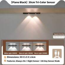 Rechargeable LED Motion Sensor Light, Cabinet Lighting, Self-Adhesive, Wireless, Suitable For Cabinets, Shoe Racks, Entrances, 3 Color Options, Cat Eye Sensor Light, Decorative Light, Indoor & Outdoor Light. Essential Home Accessory For Kitchen, Bedroom And Wardrobe, Kitchen Accessory, Kitchen, Kitchen Decor, Bedroom Decor, Bedroom Room Decor - Three Colors Of Light - View 16