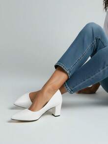 Solid Color Commuter Business PU Leather High Heels, Suitable For Holidays, Parties, Office - White - View 2