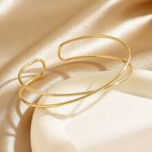 1 pieza Brazalete cruzado metálico minimalista, diseño de línea suave brazalete unisex para el brazo superior, accesorio de cadena corporal de verano, regalo para la novia - Dorado - View 3