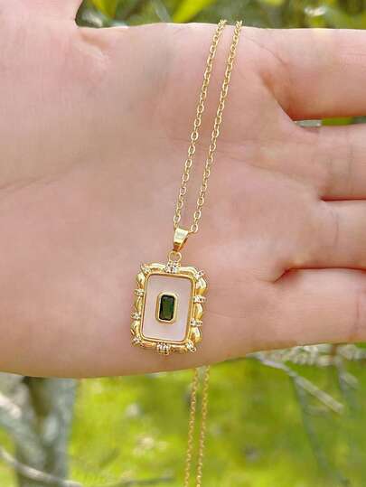 1 chiếc dây chuyền nữ, mặt dây chuyền hình chữ nhật bằng thép không gỉ đính vỏ sò, phụ kiện đa năng để đeo hàng ngày, quà tặng độc đáo