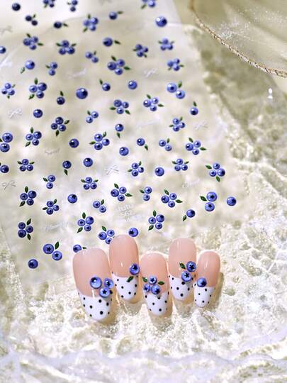 Cute Mini Blueberry Embossed Jelly Nail Stickers, Fresh Fruit Nail Art Decals